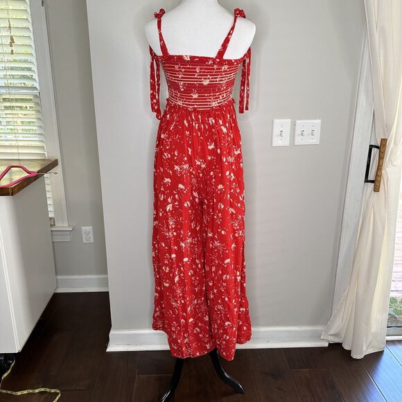 Free People Color My World Jumpsuit Red White Floral Wide Flare Size XS Coastal - Picture 10 of 16